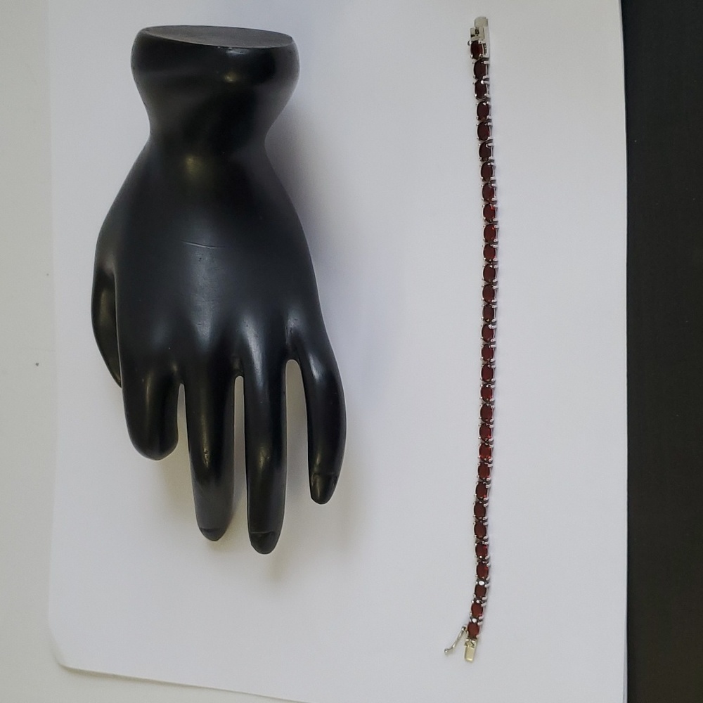 Sterling Silver 925 Deep Garnet Tennis Bracelet - Picture 10 of 10